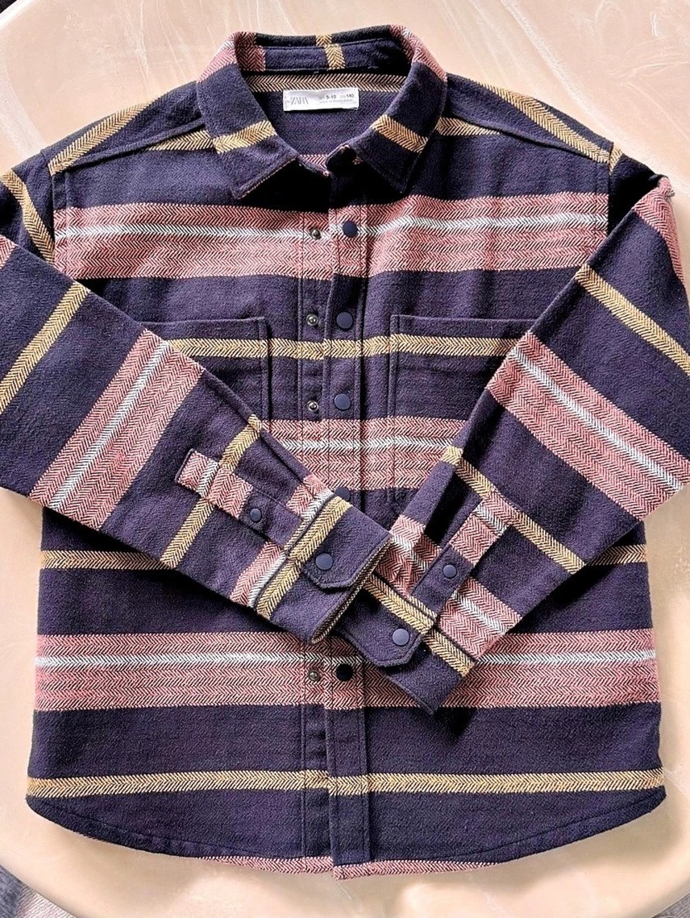 ZARA Boys Size 9-10 Striped Button Down Like New